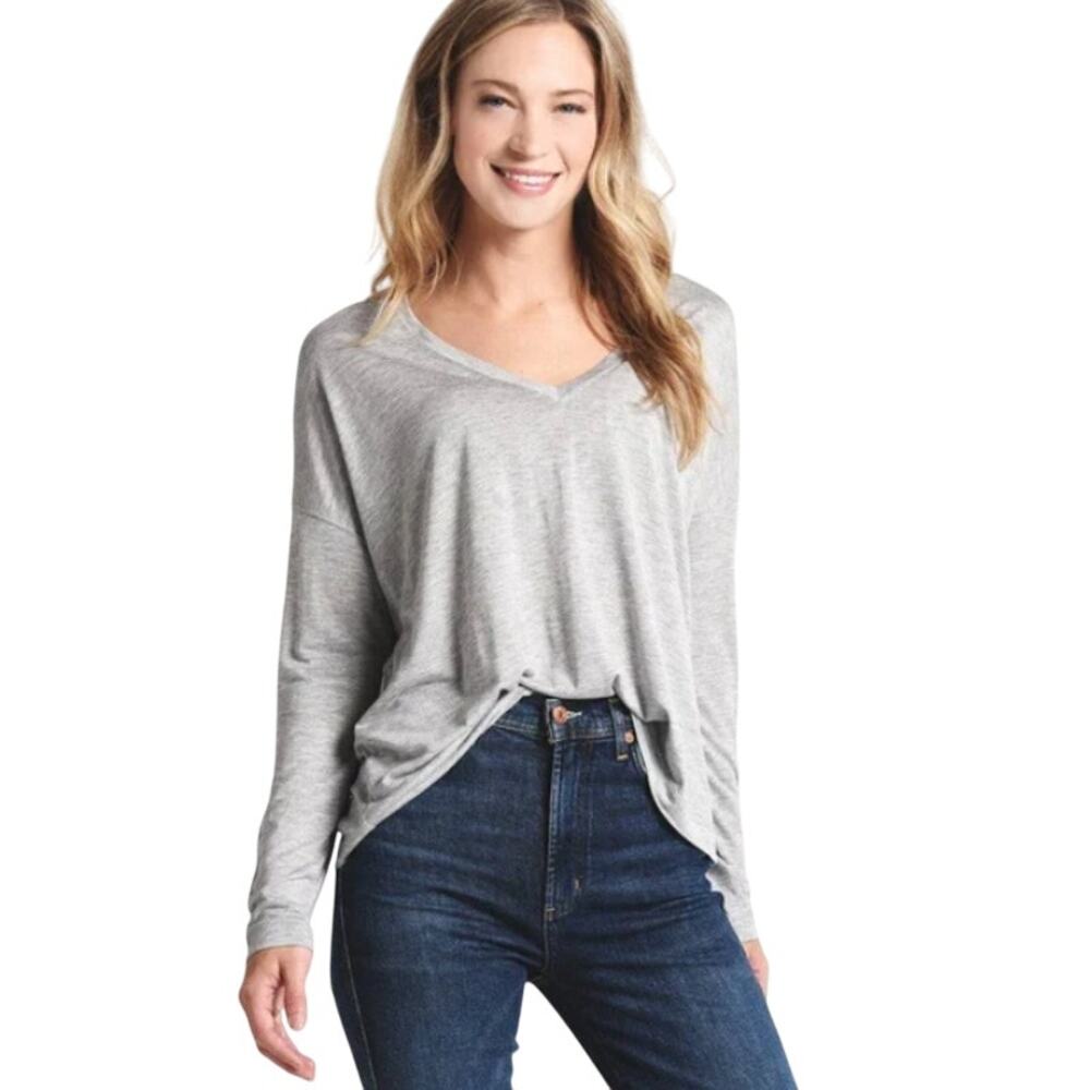 Vince Heather Gray Viscose V-Neck Jersey Top, Luxury, Women's Plus 3XL, NWT